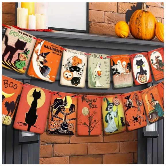 Other - NEW VINTAGE STYLE HALLOWEEN PARTY DECORATIONS PAPER GARLAND WITCHES BLACK CATS
